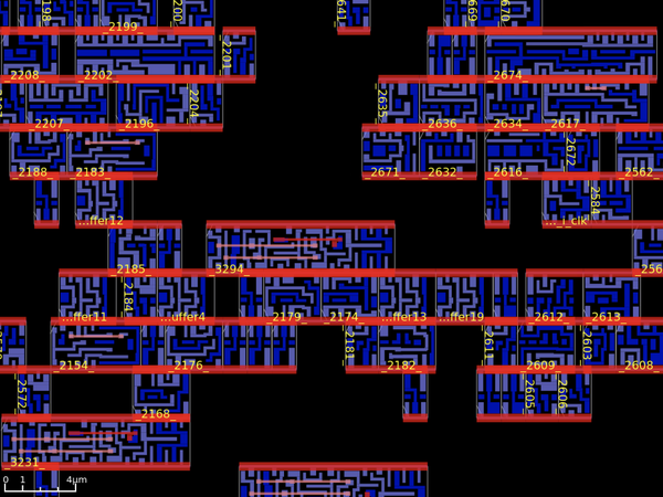 A zoomed view showing standard cells with logic and M1 layers only.