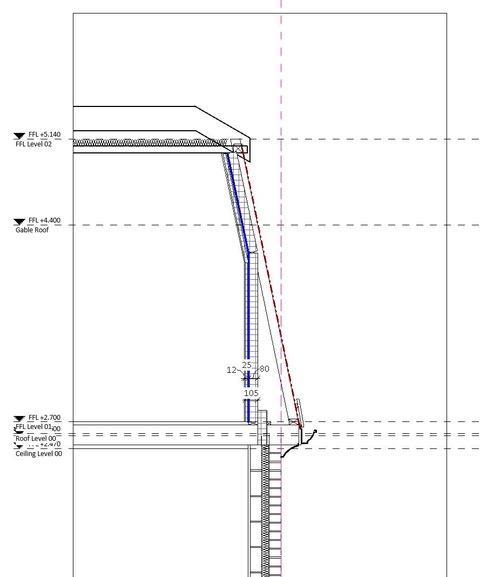 Section detail showing additional insulation and it's integration with the existing structure and insulation.