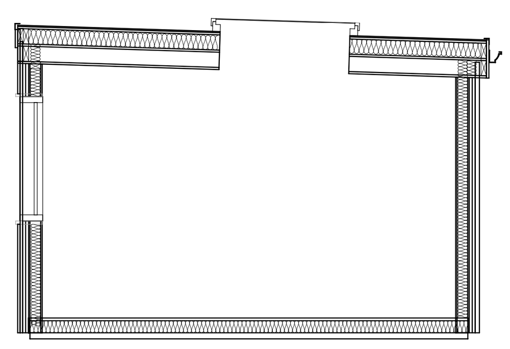 Section view showing
buildups of the roof, walls and floor. and intersections between them.